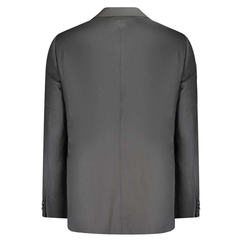 Back view of Valentino Black Wool Men Jacket showcasing classic tailoring and refined elegance.