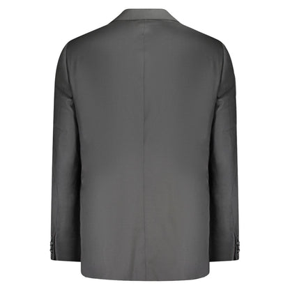 Back view of Valentino Black Wool Men Jacket showcasing classic tailoring and refined elegance.