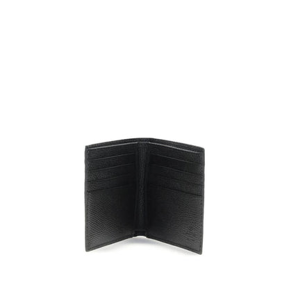 Valentino Garavani Black Calf Leather Bos Taurus Wallet with multiple card slots, open view showcasing elegant craftsmanship.