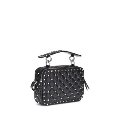 Valentino Garavani Black Lamb Ovis Aries Aries Shoulder Bag with gold-tone Rockstud studs and quilted design.