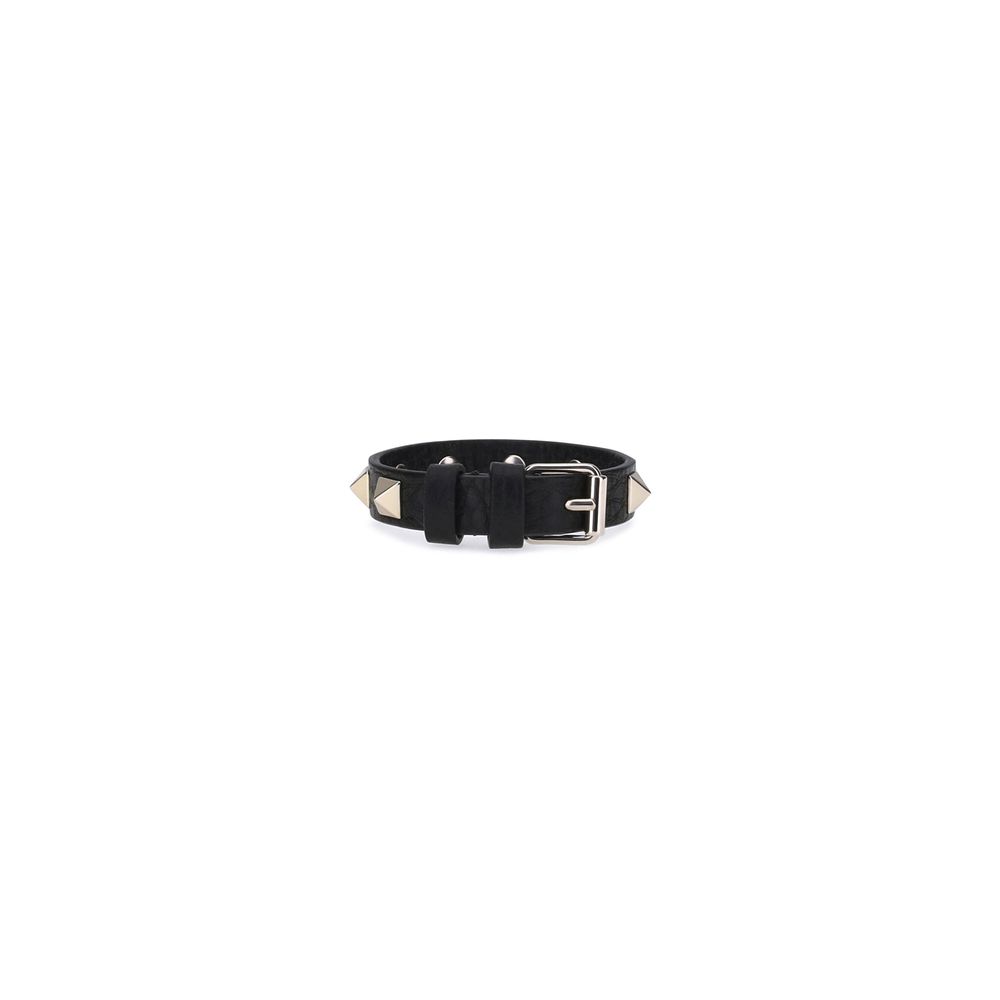 Valentino Garavani Black Calf Leather Bos Taurus Bracelet