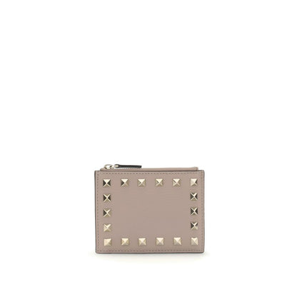 Valentino Garavani Multicolor Calf Leather Bos Taurus Wallet with iconic studs and zippered compartment, elegant and practical design.