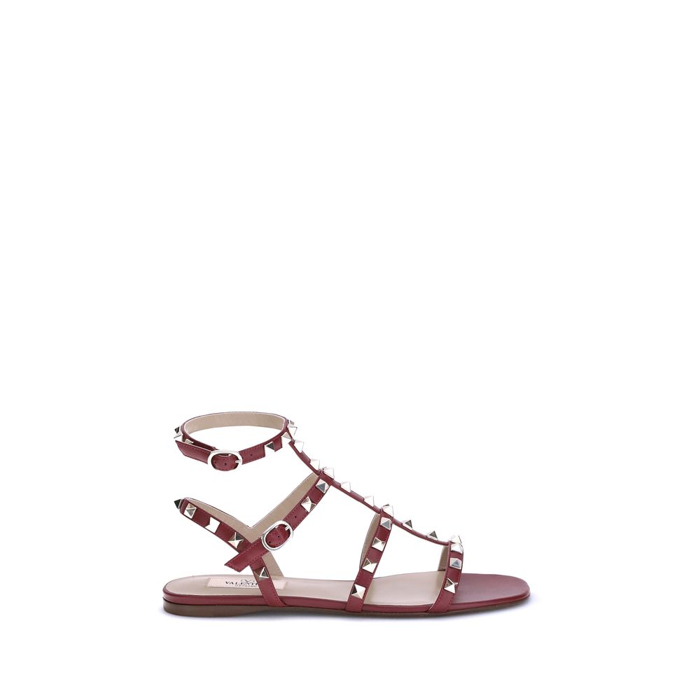 Valentino Garavani Red Calf Leather Bos Taurus Flat Sandals