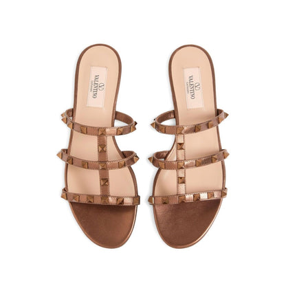 Valentino Garavani Rockstud Low Slide Sandal in Laminated Nappa Leather