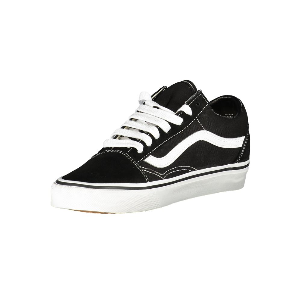 Vans Black Leather Women Sneaker with white sole and classic stripe, showcasing a blend of style and durability for everyday wear.