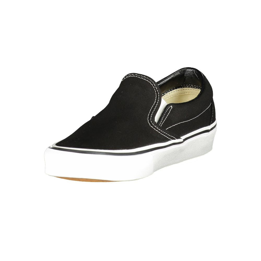 Vans Black Polyester Women Sneaker, stylish and comfortable slip-on shoes with logo, perfect for a casual and chic look.