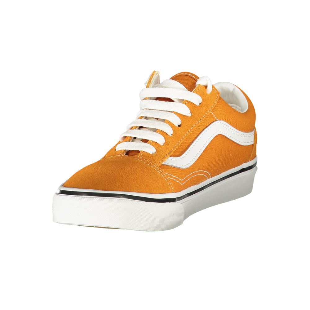 Vans Orange Polyester Sneaker - Old Skool sports shoe with laces, contrasting details, and logo.