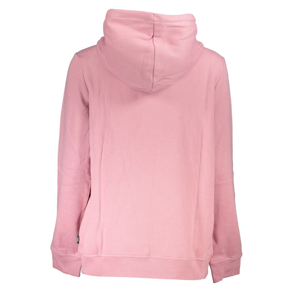 Vans Pink Cotton Women Sweater, back view showing soft cotton blend fabric, hood, and long sleeves. Elevate your fashion with Vans iconic style.
