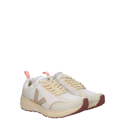 Veja Beige Fabric Athletic Sneakers with side and front logo, round toe, lace-up closure, rubber sole, mid heels, almond accent.