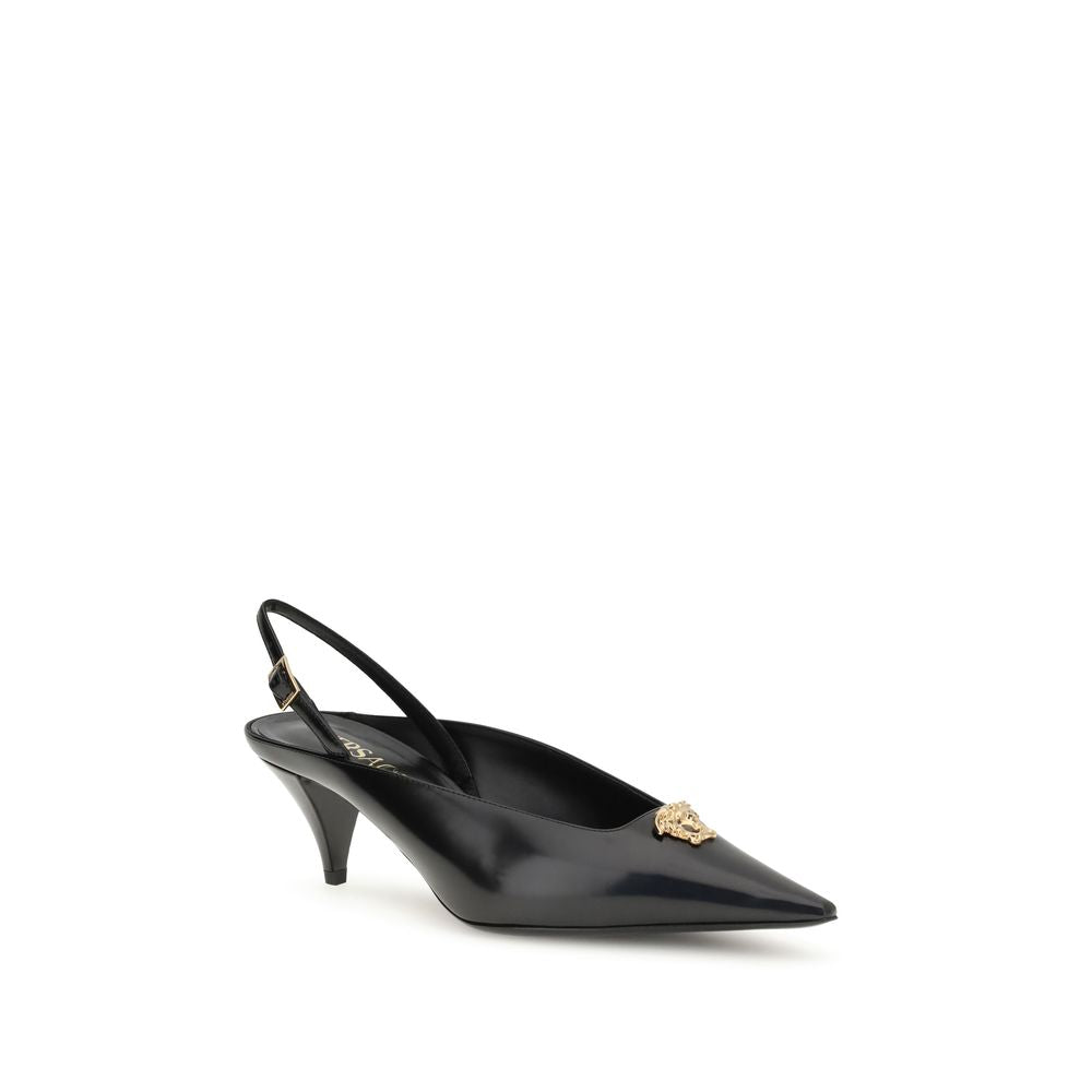 Versace Black Leather Mid Heel Pumps