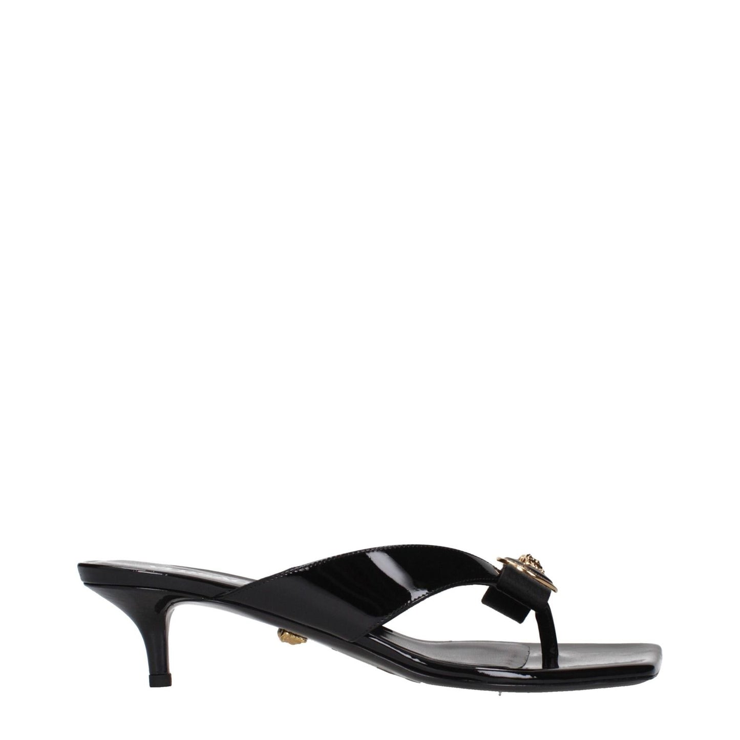 Versace Black Leather Stiletto Heel Sandals