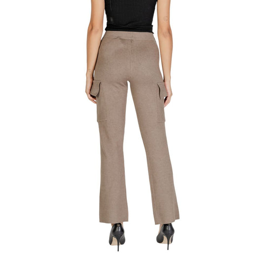 Back view of Vila Clothes Beige Viscose Pant with wide-leg and cargo pockets, showing comfortable and stylish palazzo design.