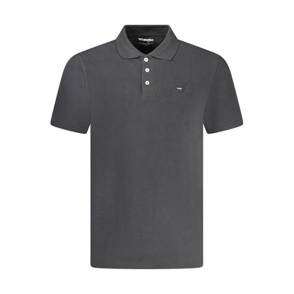 Wrangler Black Cotton Polo Shirt with short sleeves, 3 buttons, and logo. Ideal for casual wear.