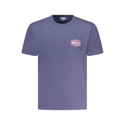 Wrangler Blue Cotton T-Shirt with short sleeves, small graphic tee, crew neck, and logo print.