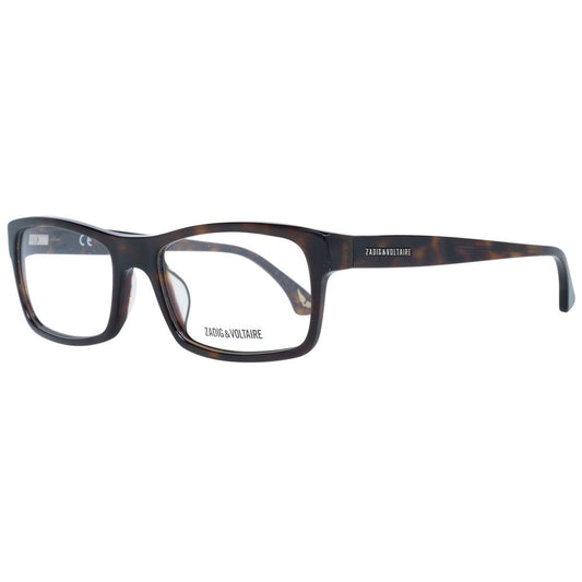 Zadig & Voltaire Brown Men Glasses Frame in full-rim rectangle style with branded case, spring hinge, and plastic material.