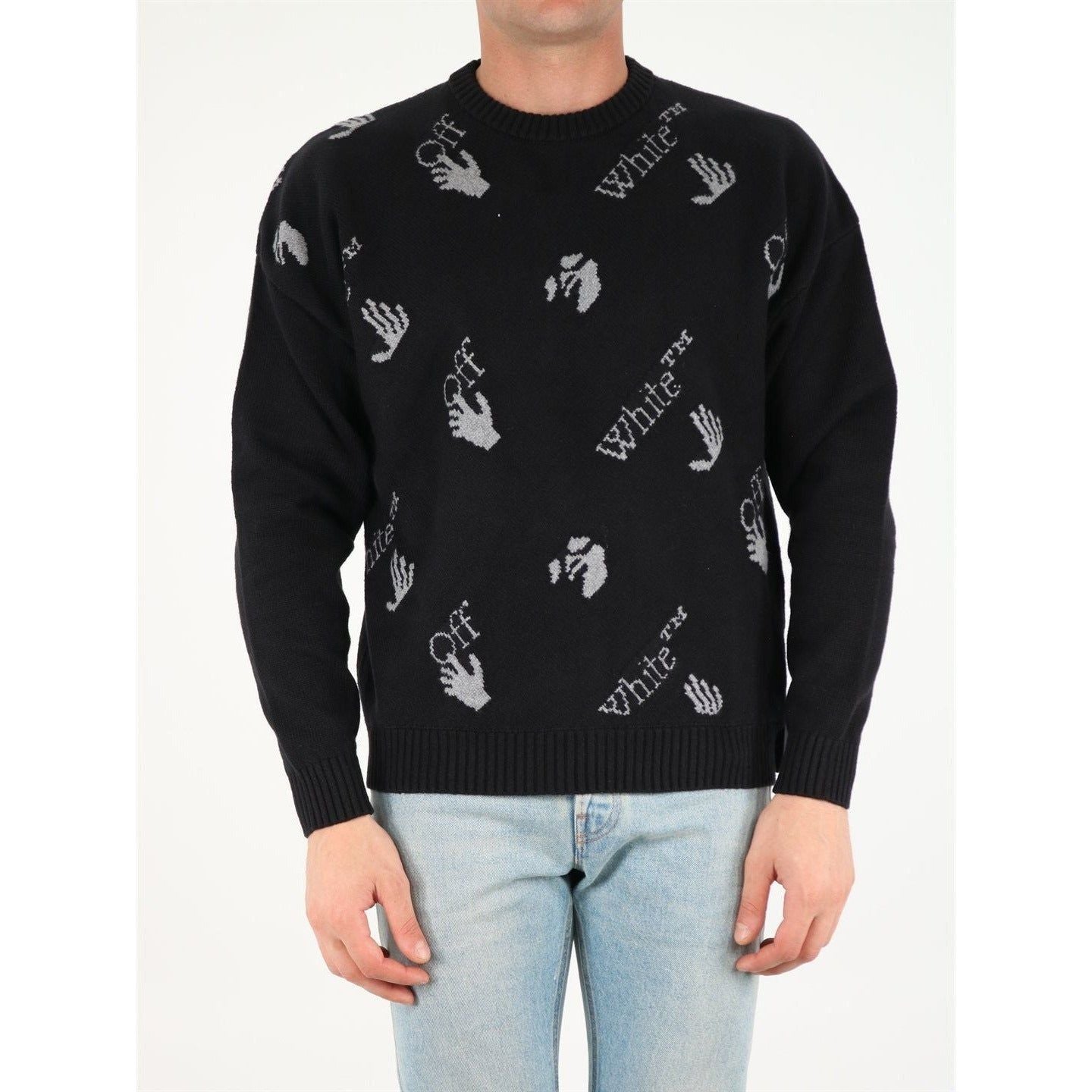 Off-White c/o Virgil Abloh All-Over Logo Crewneck Men's Sweater MAN KNITWEAR